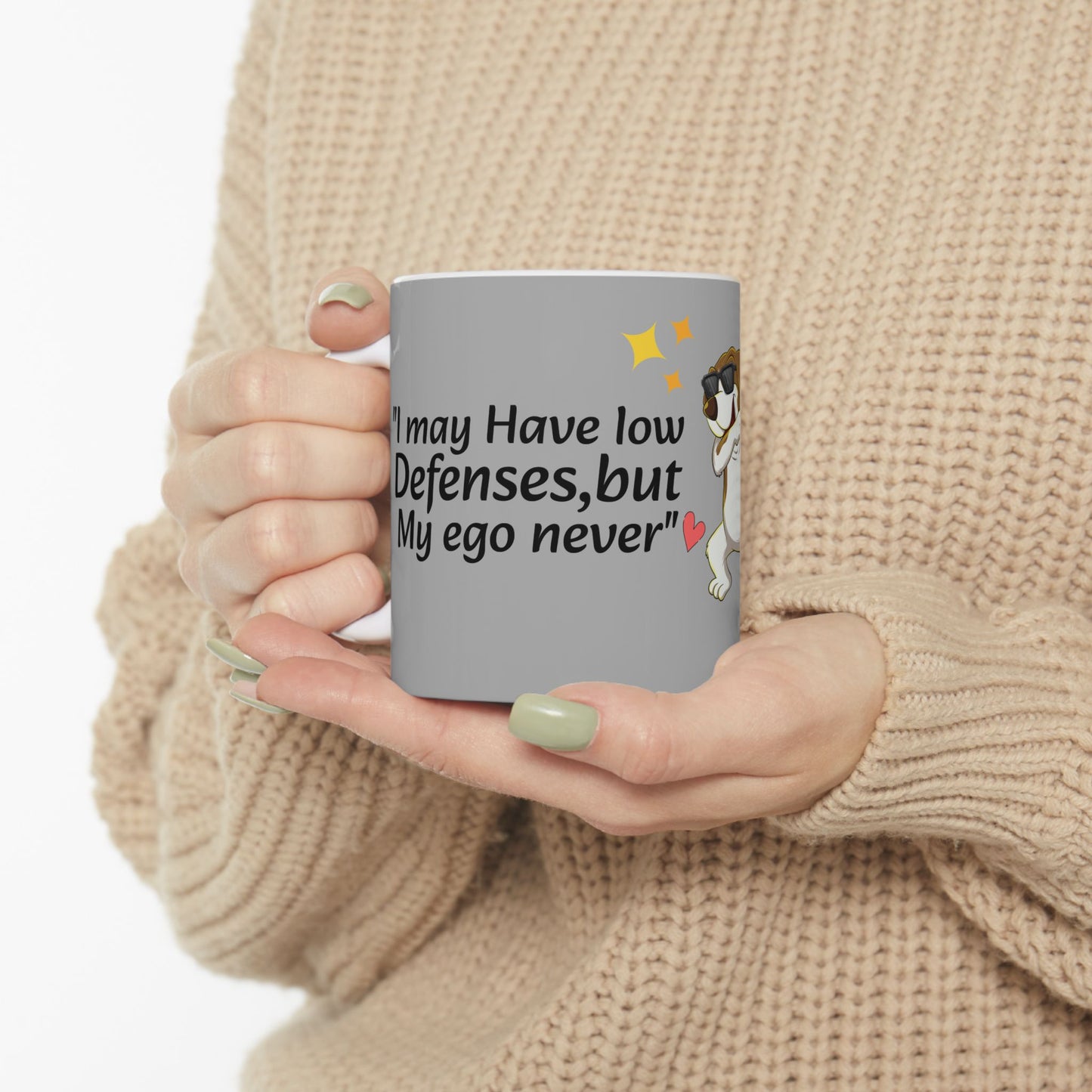 "funny coffee mug 11oz- "I may have low defenses,but my ego never"